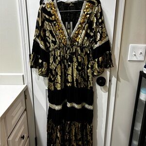 NEW Metallic Black and Gold Maxi Dress